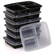Estilo 3-compartment Microwave Safe Food Container with Lid/divided Plate/bento Box/lunch Tray with Cover, Black, 6-pack