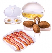 4 Piece Microwave Cookware Set Includes Microwave Bacon Cooker, Egg Poacher, Omelet Maker And Potato Baker for Perfect Baked Potatoes In Your Microwave Oven - Dishwasher Safe
