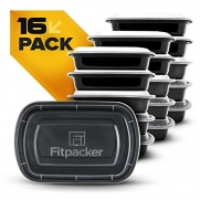 Fitpacker Meal Prep Containers - Plastic Microwavable Stackable Reusable (28oz - Set of 16)