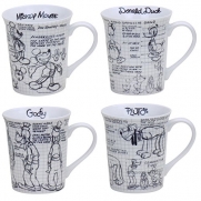 Disney Sketchbook Mugs, Set of 4 - Mickey Mouse, Donald Duck, Goofy, Pluto